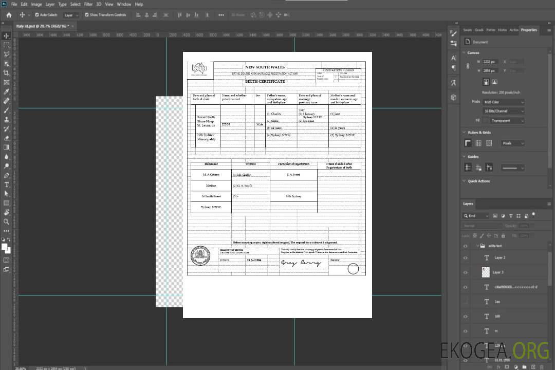 Modèle d'acte de naissance Australie Nouvelle Galles du Sud au format Word, version 1 template